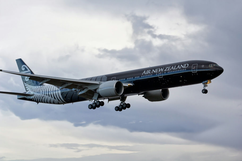 An Air New Zealand’s Boeing 777-300ER in flight.