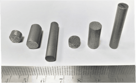 Figure 4. Photograph of 3D printed AlSi10Mg samples. First 3 samples were printed along X-Y plane and the rest samples along Z axis.