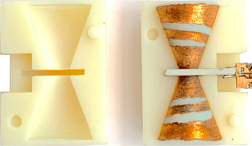 The ‘cones’ within the RFID chip were electroplated with a thin layer of copper (pictured). Photo via the University of Barcelona.