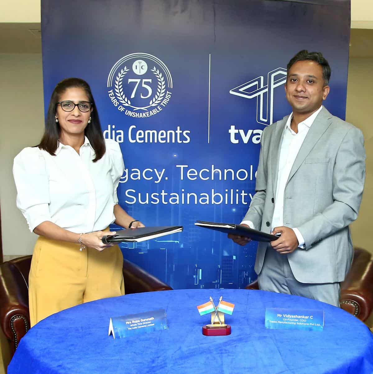 Rupa Gurunath, Whole-time Director, India Cements with C Vidyashankar, co-founder and Chief Operating Officer, Tvasta Manufacturing Solutions