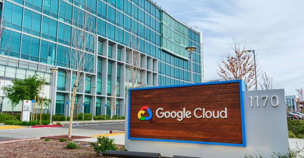 Google Cloud sign is displayed on Google campus in Silicon Valley - Sunnyvale, California, USA - March 31, 2019