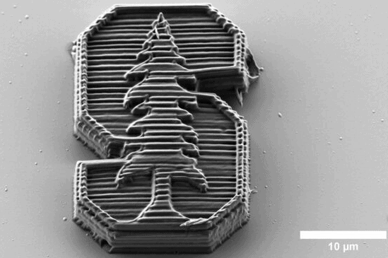 Tiny but strong Stanford logo made using nanoscale 3D printing. (Image credit: John Kulikowski)
