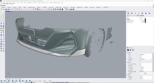 CAD design of the front splitter in Rhino software for BMW M240i