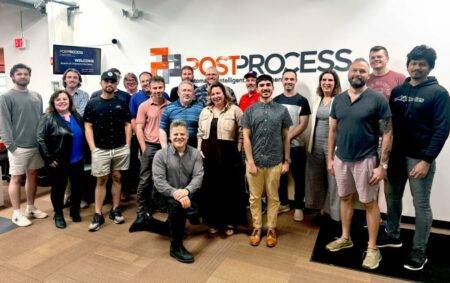Jennifer Tegan, Managing Director, NY Ventures (4th from right) and the PostProcess Team at PostProcess HQ in Buffalo, NY Credits : PostProcess Technologies