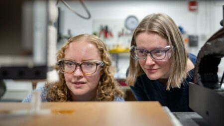 Alice Fergerson, a graduate student, left, and Emily Davidson, an assistant professor of chemical and biological engineering