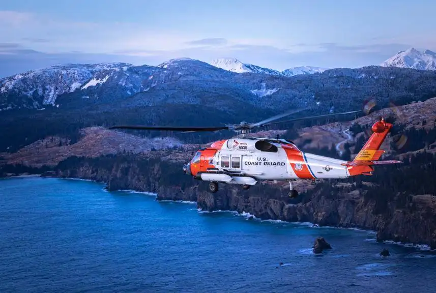 An MH-60T Jayhawk conducts operations around U.S. Coast Guard Air Station Kodiak, Alaska. Photo from DVIDS.