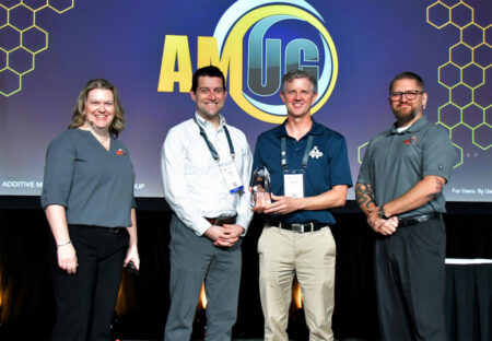 Ryan Watkins (center) receiving the Advanced Finishing award from Bonnie Meyer (left) and Corey Wardrop.