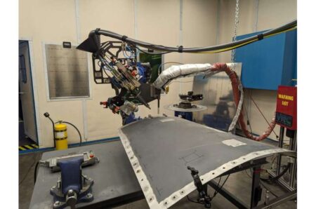 LACS equipment set-up to add a coating to repair a panel aircraft wing