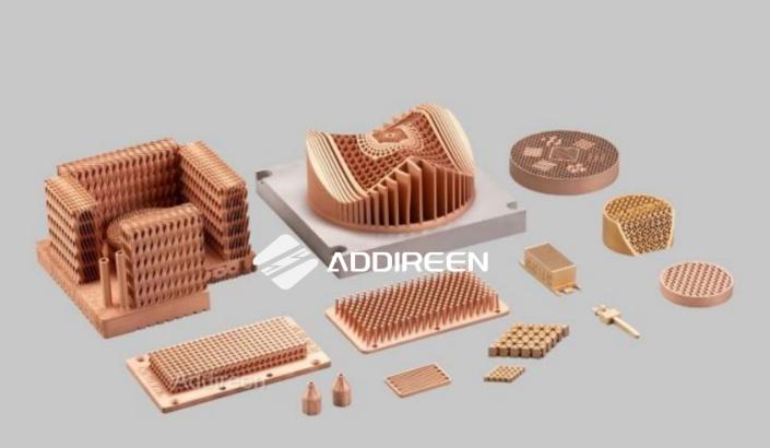 Pure copper and copper alloy (CuCrZr, CuCrNb, CuSn10) samples produced using ADDIREEN's green-laser powder bed fusion AM machines (Image courtesy: Addireen Technologies)